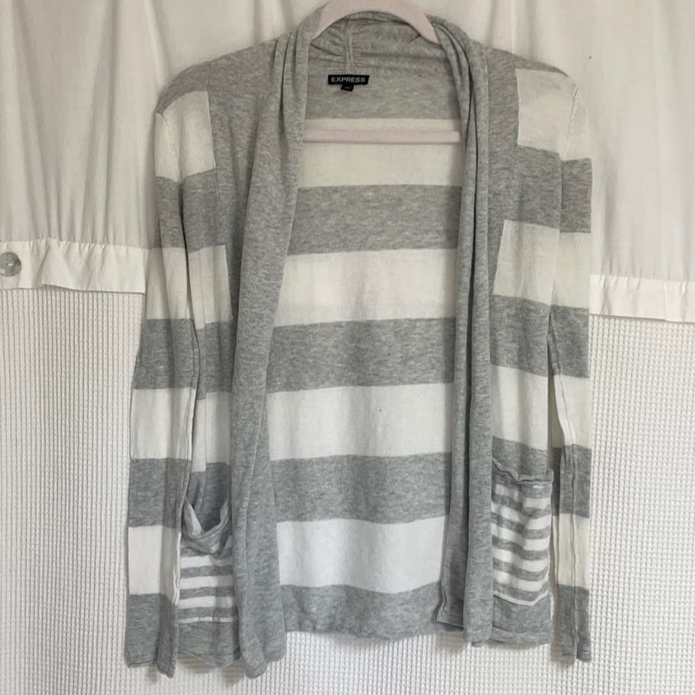Express gray and white striped cardigan